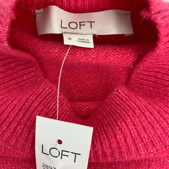 LOFT front knot wool blend mock neck pink sweater, size M NWT - Picture 9 of 11